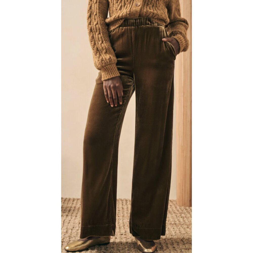 FAHERTY Silk Velvet Genevieve Pull On Wide Leg Pants in Breen Gold Bronze Sz XL - Picture 2 of 13